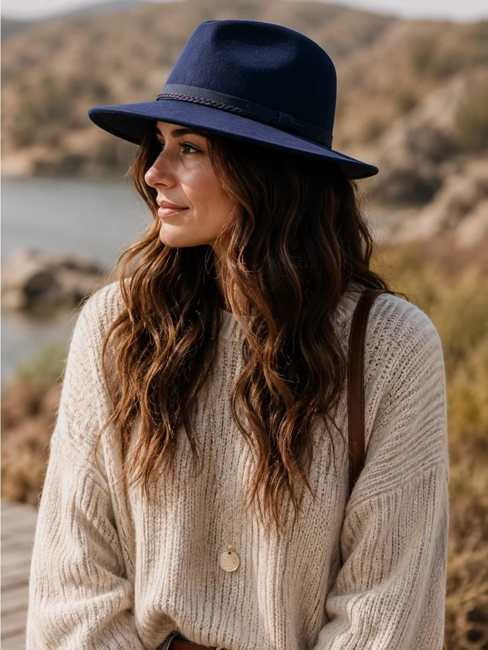 Sunday Afternoons Navy Blue 100% Wool 50 UPF‎ Fedora Style Outdoor Hat